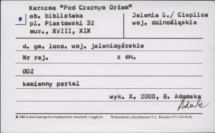karczma Pod Czarnym Orłem, ob. biblioteka, skan 1
