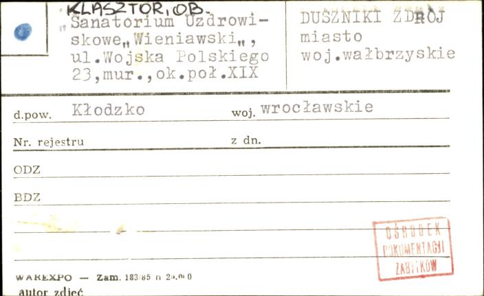 klasztor, ob. Sanatorium Uzdrowiskowe Wieniawski, skan 1