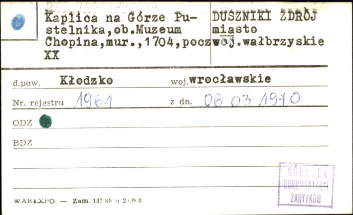 kaplica na Górze Pustelnika, ob. Muzeum Chopina, skan 1