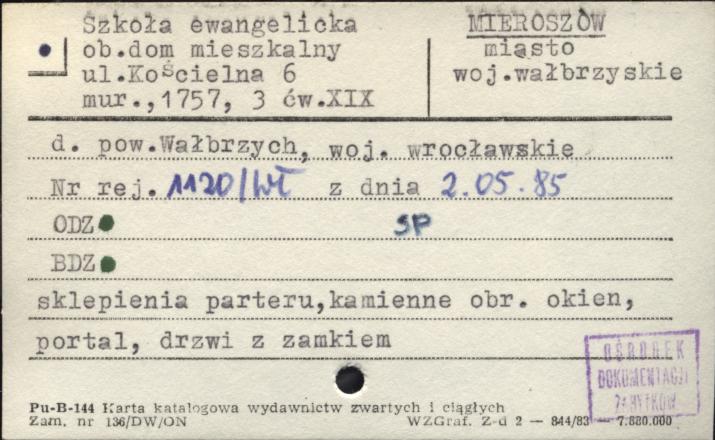 Szkoła ewangelicka ob. dom mieszkalny, skan 1