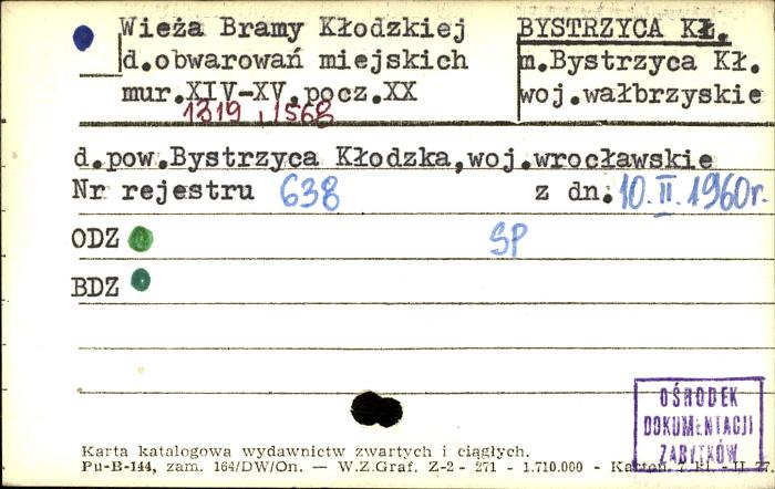 wieża Bramy Kłodzkiej d. obwarowań miejskich, skan 1