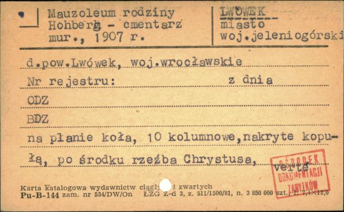mauzoleum rodziny Hohberg - cmentarz, skan 1