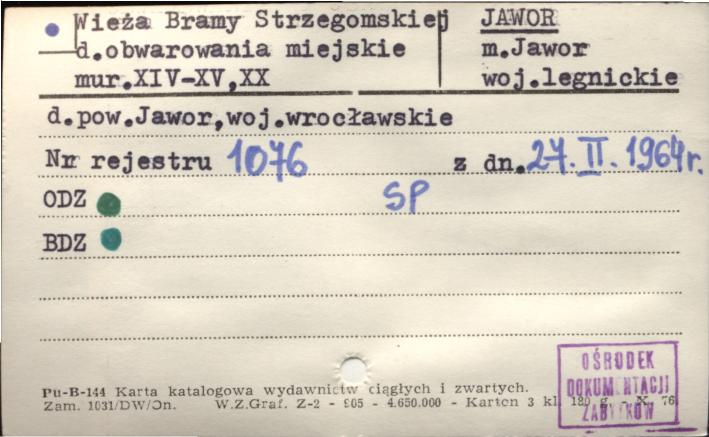 wieża Bramy Strzegomskiej, d. obwarowania miejskie, skan 1
