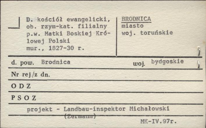kościół ewangelicki ob. kościół rzym.-kat. fil. pw. Matki Boskiej Królowej Polski, skan 1