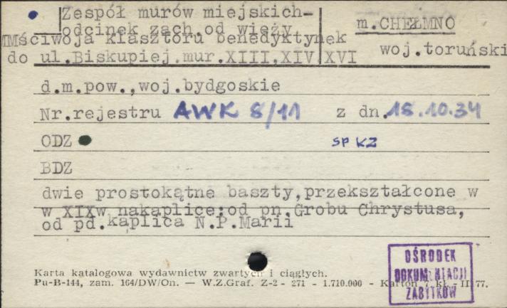 odcinek zach. od Wieży Mściwoja Klasztoru Benedyktynek do ul. Biskupiej w zespole murów miejskich, skan 1