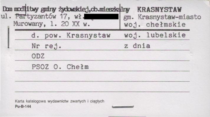 dom modlitwy gminy żydowskiej, ob. dom mieszkalny, skan 1