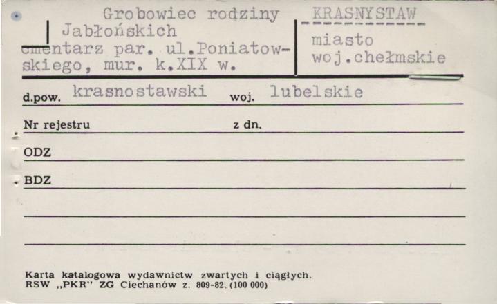 grobowiec rodziny Jabłońskich, cmentarz paraf., skan 1