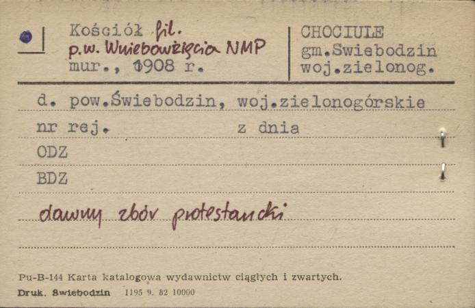 zbór protestancki, ob. kościół fil. pw. Wniebowzięcia Najświętszej Maryi Panny, skan 1
