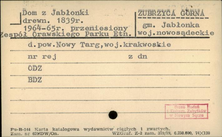 dom z Jabłonki, przeniesiony, zespół Orawskiego Parku Etnograficznego, skan 1