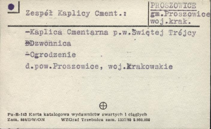 zespół kaplicy cmentarnej: -kaplica pw. świętej Trójcy, dzwonnica, ogrodzenie, skan 1