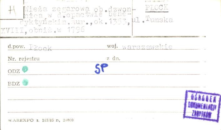 wieża zegarowa, ob. dzwonnica w d. opactwie benedyktyńskim, skan 1