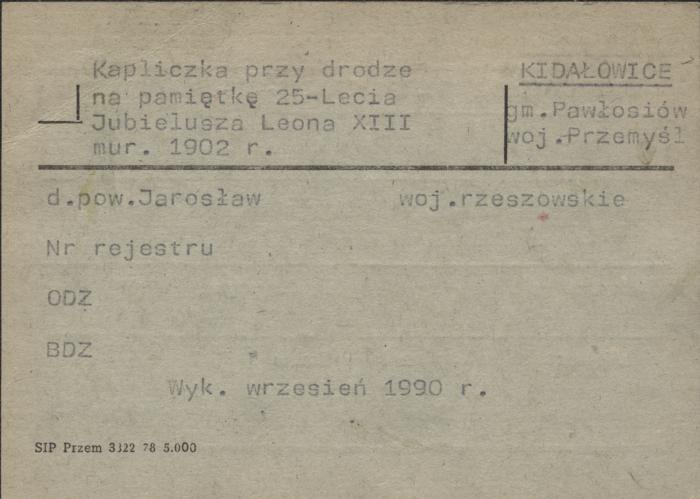 kapliczka przy drodze na pamiątkę 25-lecia Jubileuszu Leona XIII, skan 1