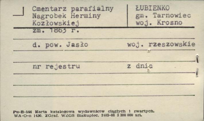 cmentarz parafialny - nagrobek Herminy Kozłowskiej, skan 1