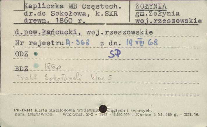 kapliczka Matki Boskiej Częstochowskiej (przy dr. do Sokołowa), skan 1