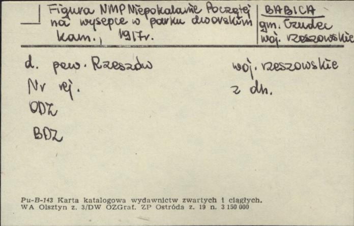figurka NMP Niepokalanie Poczętej na wyspie w parku dworskim, skan 1