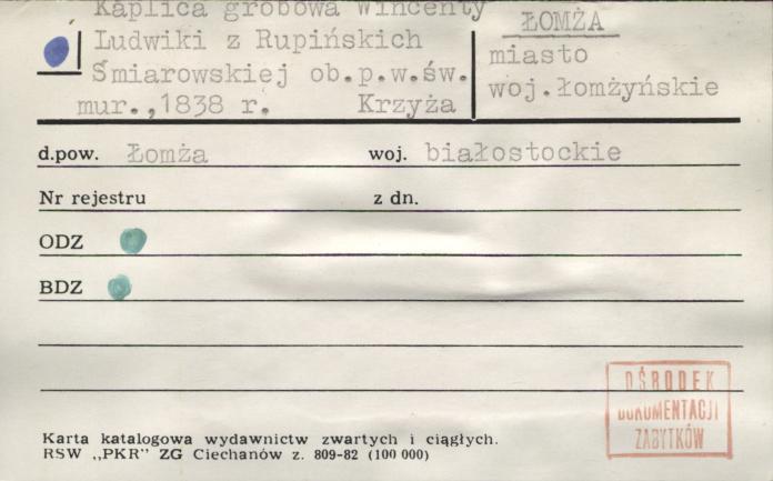 kaplica grobowa Wincenty Ludwiki z Rupińskich Śmiarowskiej, ob. pw. Św. Krzyża, skan 1