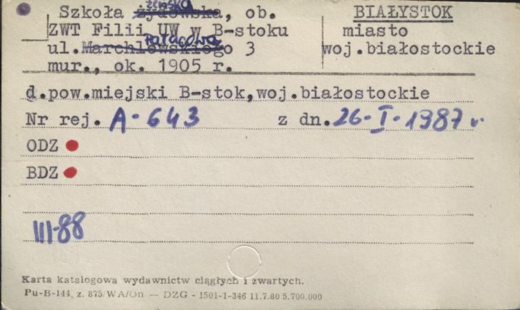 szkoła żeńska, ob. ZWT Filii UW, skan 1