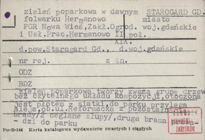 pozostałości parku w dawnym folwarku Hermanowo PGR Nowa Wieś, Zakł. Ogrod. i Usł. Prac. Hermanowo, skan 1