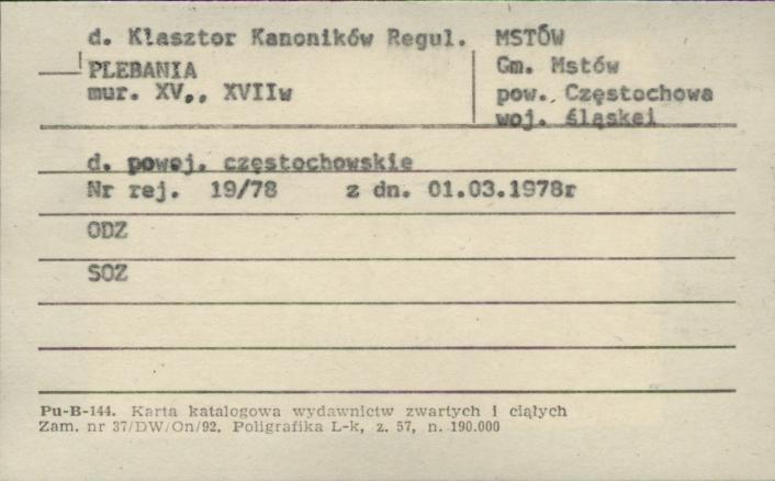 klasztor kanoników regularnych, ob. plebania, skan 1