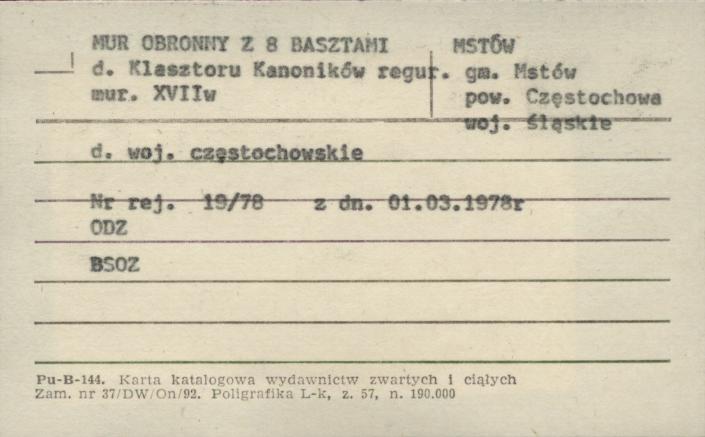 mur obronny z 8 basztami d. Klasztoru Kanoników Regul., skan 1