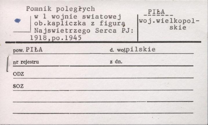 pomnik poległych w I wojnie światowej, ob. kapliczka z figurą Najświętszego Serca PJ, skan 1