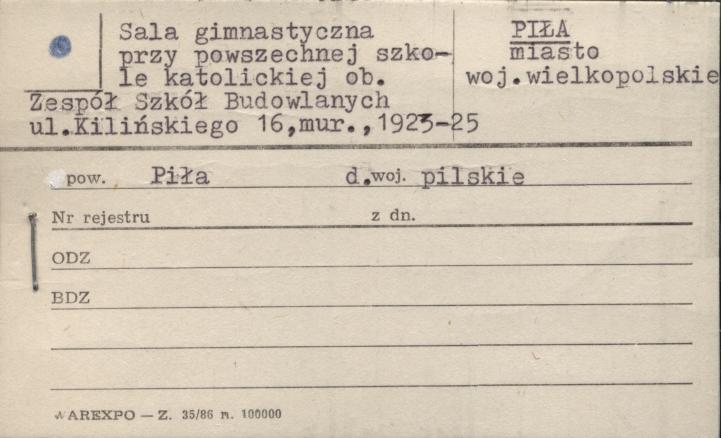sala gimnastyczna przy powszechnej szkole katolickiej, ob. zespół szkół budowlanych, skan 1