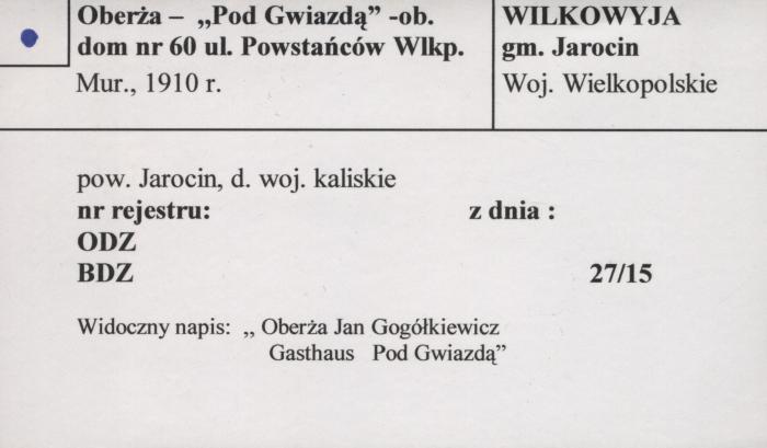 oberża Pod Gwiazdą, ob. dom, skan 1