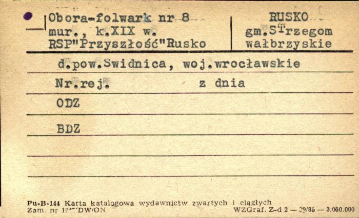 obora - folwark, ob. RSP Przyszłość, Rusko, skan 1