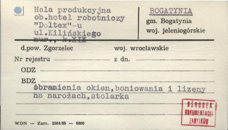 hala produkcyjna, ob. hotel robotniczy Doltex-u, skan 1