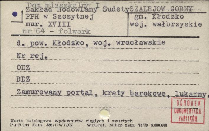 dom mieszkalny I, Zakład Hodowlany Sudety PPH w Szczytnej - folwark, skan 1