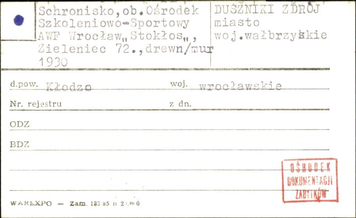 schronisko, ob. Ośrodek Szkoleniowo-Sportowy AWF Wrocław Stokłos, skan 1