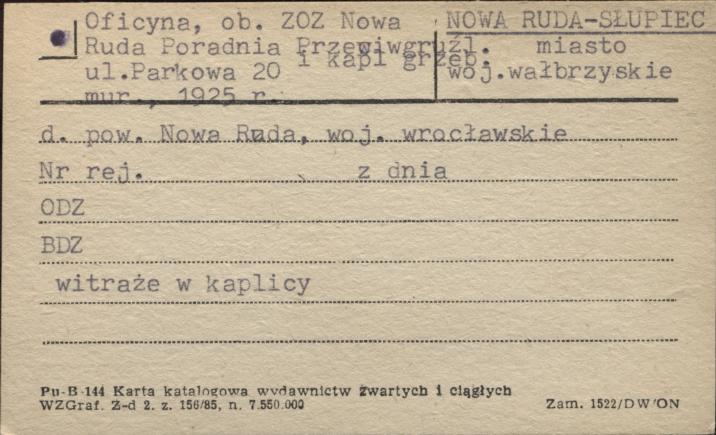 oficyna, ob. zakład opieki zdrowotnej Nowa Ruda Poradnia Przeciwgruźl. i kapl. grzeb., skan 1