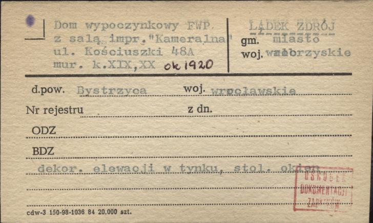 dom wypoczynkowy FWP z salą impr. Kameralna, skan 1