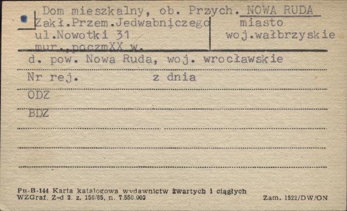 dom mieszkalny, ob. Przych. Zakł. Przem. Jedwabniczego, skan 1