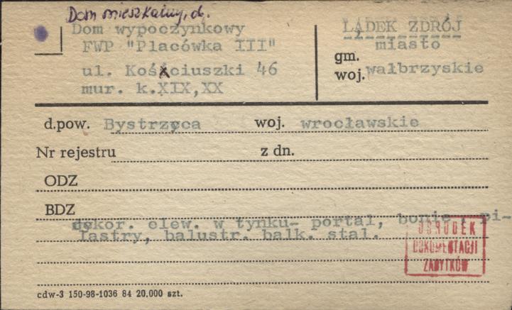 dom mieszkalny, ob. dom wypoczynkowy FWP Placówka III, skan 1