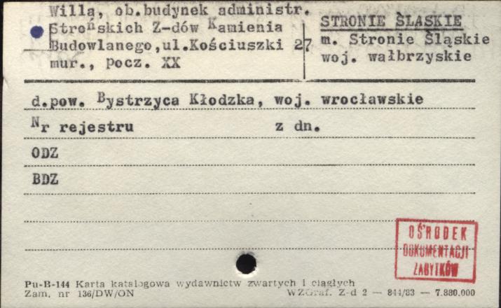 willa, ob. budynek administr. Strońskich Z - dów Kamienia Budowlanego, skan 1