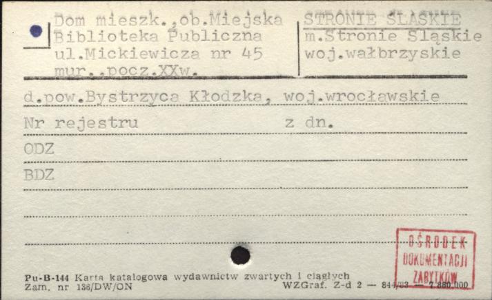 dom mieszkalny, ob. Miejska Biblioteka Publiczna, skan 1