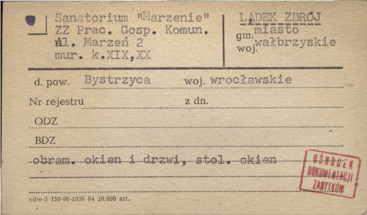 sanatorium Marzenie ZZ Prac. Gosp. Komun., skan 1