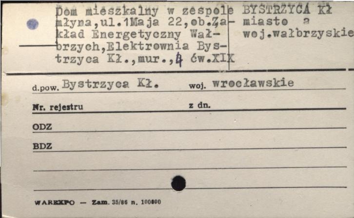 dom mieszkalny w zespole młyna, ob. Zakład Energetyczny Wałbrzych, Elektrownia Bystrzyca Kł., skan 1