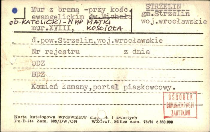mur z bramą - przy kośc. ewangelickim, ob. katolicki NMP Matki Kościoła, skan 1