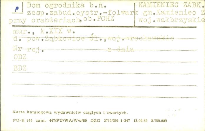 dom ogrodnika b.n. zesp. zabud. cystr. - folwark przy oranżeriach, ob. POHZ, skan 1