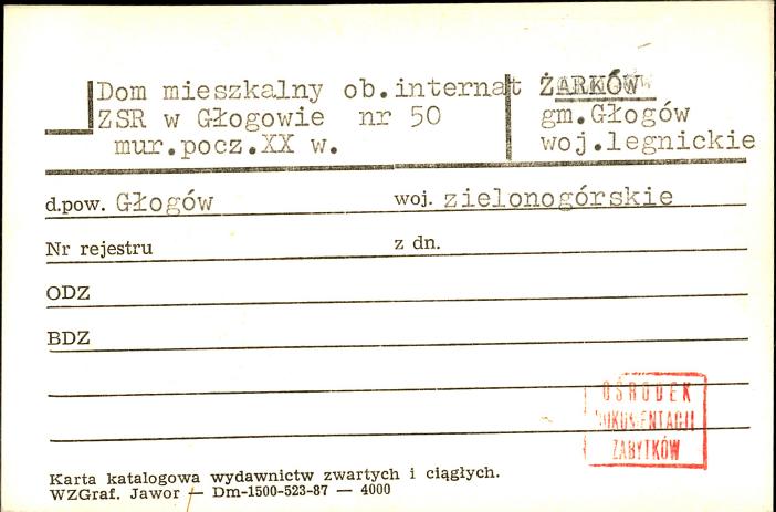 dom mieszkalny, ob. internat ZSR w Głogowie, skan 1