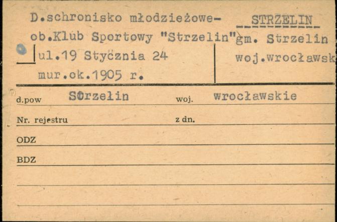 schronisko młodzieżowe ob. Klub Sportowy Strzelin, skan 1