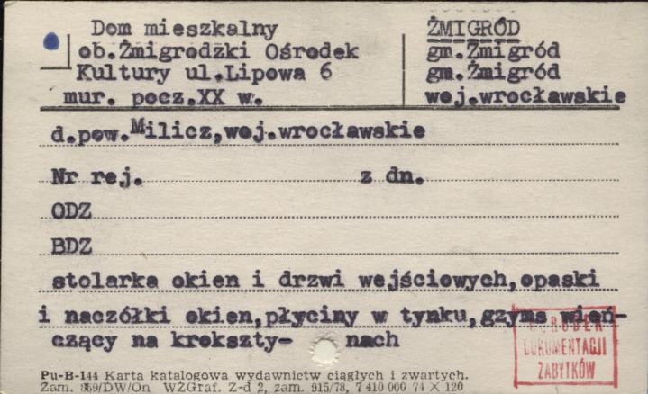 dom mieszkalny, ob. Żmigrodzki Ośrodek Kultury, skan 1