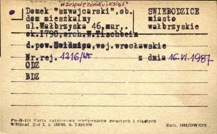 domek szwajcarski w zespole zamku Książ, ob. dom mieszkalny,, skan 1
