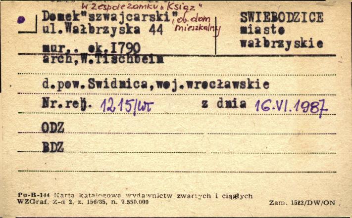 domek szwajcarski w zespole zamku Książ, ob. dom mieszkalny, skan 1