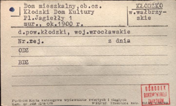 dom mieszkalny, ob. cz. Kłodzki Dom Kultury, skan 1