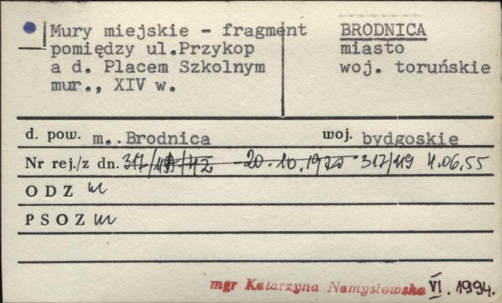 mury miejskie - fragment pomiędzy ul. Przykop a d. Placem Szkolnym, skan 1