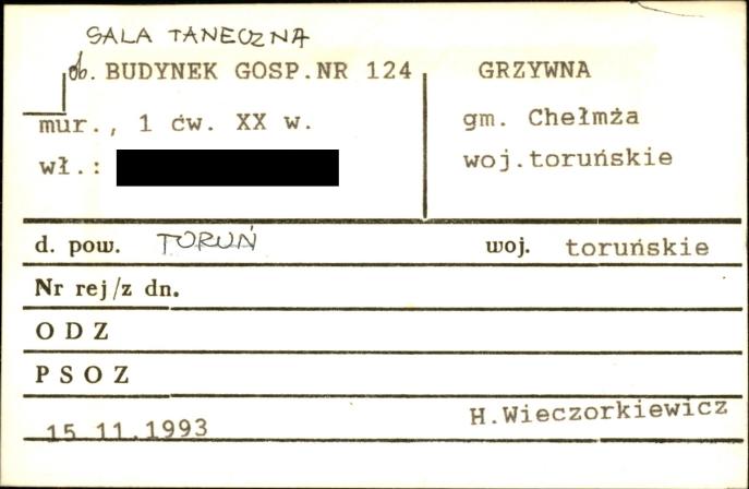 sala taneczna, ob. budynek gosp. nr 124, skan 1