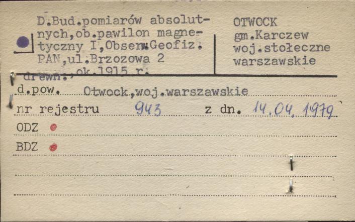 bupomiarów absolutnych, ob. pawilon magnetyczny I, obserw. geofiz. PAN, skan 1